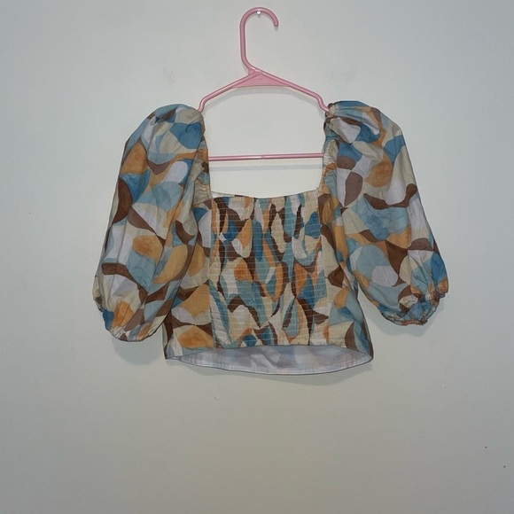 Abercrombie & Fitch Puff Sleeve Square Neck Crop Funky Print Top Size Small - Picture 5 of 5